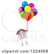 Clipart Of A 3d White House Floating With Colorful Party Balloons Royalty Free Vector Illustration by Julos