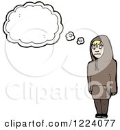 Boy Wearing Hooded Sweatshirt With Blank Thought Cloud