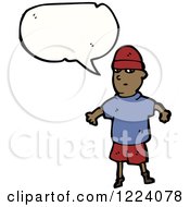 Black Boy Wearing Beanie Tshirt And Shorts Beside A Blank Thought Cloud