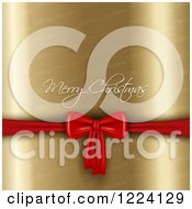 Clipart Of A Merry Christmas Greting And Red Bow Over Gold Royalty Free Vector Illustration by KJ Pargeter