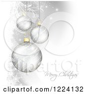 Poster, Art Print Of Merry Christmas Greeting Under A Silver Baubles Sparkles And Foliage
