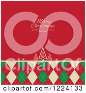 Clipart Of A Merry Christmas Greeting On Red Over Retro Trees And Argyle Royalty Free Vector Illustration by KJ Pargeter