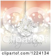 Poster, Art Print Of Merry Christmas Greeting Under A Snowflake Bauble Over Bokeh
