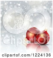 Poster, Art Print Of 3d Red Christmas Baubles Over Bokeh And Snowflakes