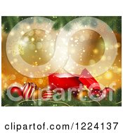 Poster, Art Print Of 3d Magic Gift Box With Christmas Baubles Over Gold Bokeh And Snowflakes