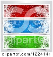 Poster, Art Print Of Red Blue And Green Christmas Website Banners With Snowflakes