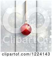 Clipart Of A Merry Christmas And A Happy New Year Greeting With A Bauble On Snowflake Panels Royalty Free Vector Illustration