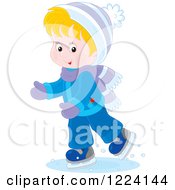 Poster, Art Print Of Blond Winter Boy Ice Skating