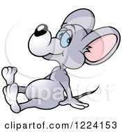 Poster, Art Print Of Gray Cartoon Mouse Leanint Back And Sitting On The Floor