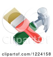 Clipart Of A Crossed Paintbrush And Hammer Royalty Free Vector Illustration