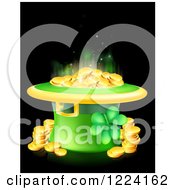 Poster, Art Print Of St Patricks Day Leprechaun Hat With Shining Gold Coins And A Shamrock On Black