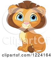 Poster, Art Print Of Cute Sitting Male Lion With Big Blue Eyes