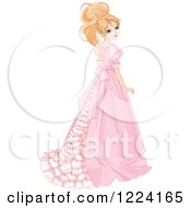 Beautiful Blond Princess Looking Back And Wearing A Long Gown