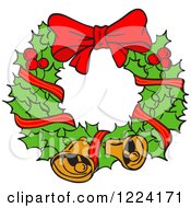 Poster, Art Print Of Holly Christmas Wreath With Bells And A Bow