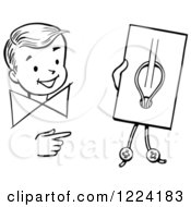 Poster, Art Print Of Black And White Happy Retro Boy Performing A Button Trick Magic Trick