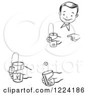 Black And White Happy Retro Boy Performing Steps Of A Jumping Cubes Magic Trick