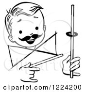 Poster, Art Print Of Black And White Happy Retro Boy Performing A Rising Ring Magic Trick