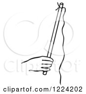 Clipart Of A Black And White Hand Holding A Stick With A String For A Rising Ring Magic Trick Royalty Free Vector Illustration