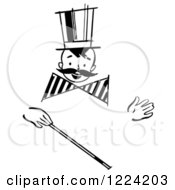 Black And White Happy Retro Boy With A Mustache And Magic Wand
