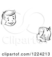 Clipart Of A Black And White Girl Watching A Boy Perform A Mind Reading Magic Trick Royalty Free Vector Illustration