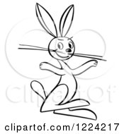 Clipart Of A Black And White Happy Rabbit With Long Whiskers Royalty Free Vector Illustration