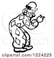 Clipart Of A Black And White Clown Bending Over And Pointing Royalty Free Vector Illustration