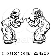 Clipart Of Black And White Clowns Bending Over And Pointing At Each Other Royalty Free Vector Illustration