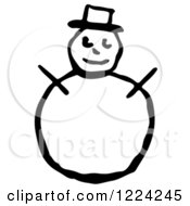 Clipart Of A Black And White Snowman With A Top Hat And Stick Arms Royalty Free Vector Illustration