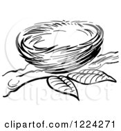 Clipart Of A Black And White Bird Nest On A Branch Royalty Free Vector Illustration by Picsburg #COLLC1224271-0181