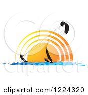 Poster, Art Print Of Silhouetted Kite Surfer And Windsurfer Against A Sunset