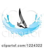 Poster, Art Print Of Silhouetted Windsurfer And A Blue Splash