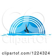 Poster, Art Print Of Silhouetted Windsurfer Over A Blue Half Circle