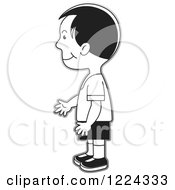 Clipart Of A Grayscale Boy Facing Left Royalty Free Vector Illustration