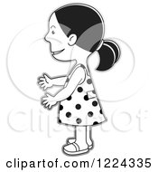 Poster, Art Print Of Grayscale Girl In A Polka Dot Dress Facing Left