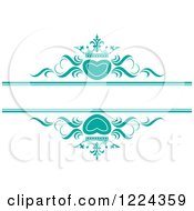 Poster, Art Print Of Turquoise Crowned Hearts And Swirls With Copyspace