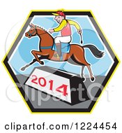 Poster, Art Print Of Jockey And Horse Leaping A Year 2014 Bar Ina Hexagon