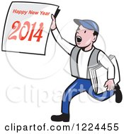 Cartoon Newsie Boy Holding A Happy New Year 2014 Newspaper