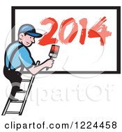 Poster, Art Print Of Cartoon Painter With Red Year 2014 On A Billboard