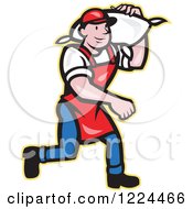 Cartoon Flour Miller Worker Carrying A Sack Over His Shoulder