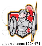 Poster, Art Print Of Cartoon Knight In Armour Holding A Lance And Shield In A Crest