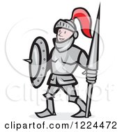 Poster, Art Print Of Happy Cartoon Knight In Armour Holding A Lance And Shield