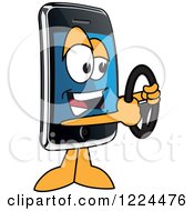 Poster, Art Print Of Smart Phone Mascot Character Holding A Steering Wheel
