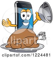 Poster, Art Print Of Smart Phone Mascot Character Serving A Roasted Thanksgiving Turkey