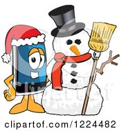 Poster, Art Print Of Smart Phone Mascot Character With A Christmas Snowman