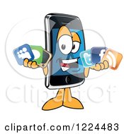 Smart Phone Mascot Character Holding Social Media Icons