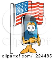 Poster, Art Print Of Smart Phone Mascot Character Under An American Flag