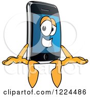 Clipart Of A Smart Phone Mascot Character Sitting On A Sign Royalty Free Vector Illustration