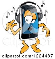 Poster, Art Print Of Smart Phone Mascot Character Dancing And Listening To Music