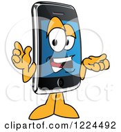 Clipart Of A Smart Phone Mascot Character Gesturing And Talking Royalty Free Vector Illustration