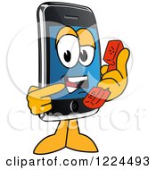 Poster, Art Print Of Smart Phone Mascot Character Holding A Telephone
